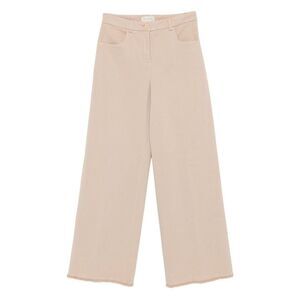 VIA MASINI 80 Wide Leg Cropped Pants with Frayed Hem Women Beige